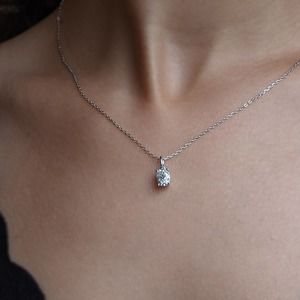 925 Silver Oval Moissanite Pendant Necklace with Cable Chain (1 Ct, Certified)